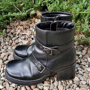 Jada Moto boots biker ankle black silver buckle zippered